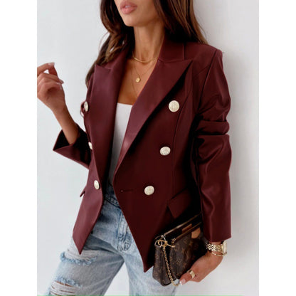 Long Sleeve Double Breasted Fashion PU Leather Suit