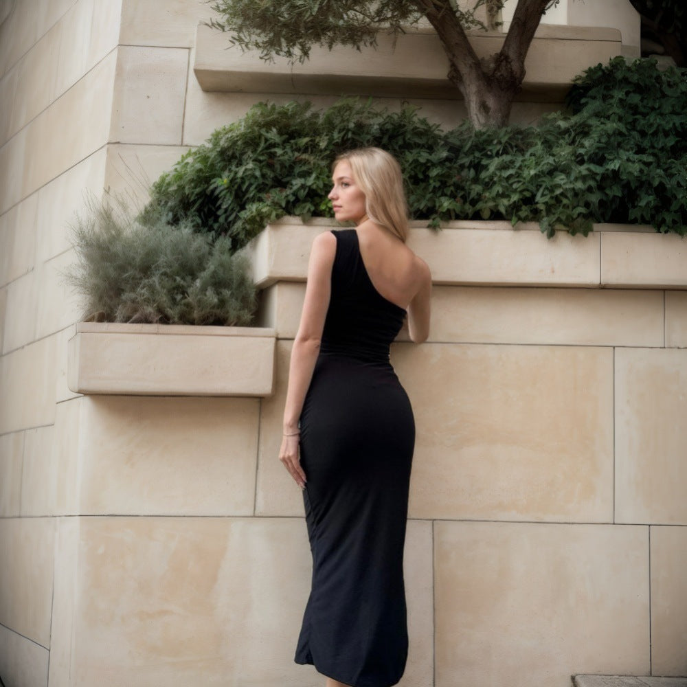 High-end Lady-style Dress For Spring And Summer, New Slanted Collar Banquet Elegant Long Dress