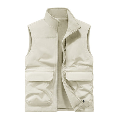 Men's Outdoor Double-sided Wear Velvet Vest Multi-pocket Leisure Cargo