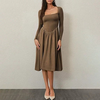 Women's Solid Color Long Sleeve Bottoming Dress