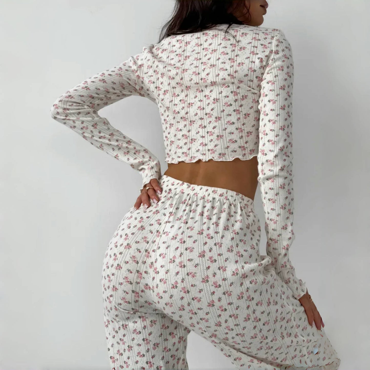 Women's Casual Printed Long-sleeve Top And Pants Set