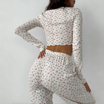 Women's Casual Printed Long-sleeve Top And Pants Set