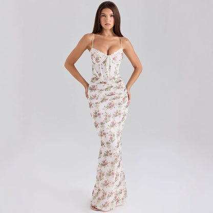 Summer Floral Print Slim-fit Lace Dress