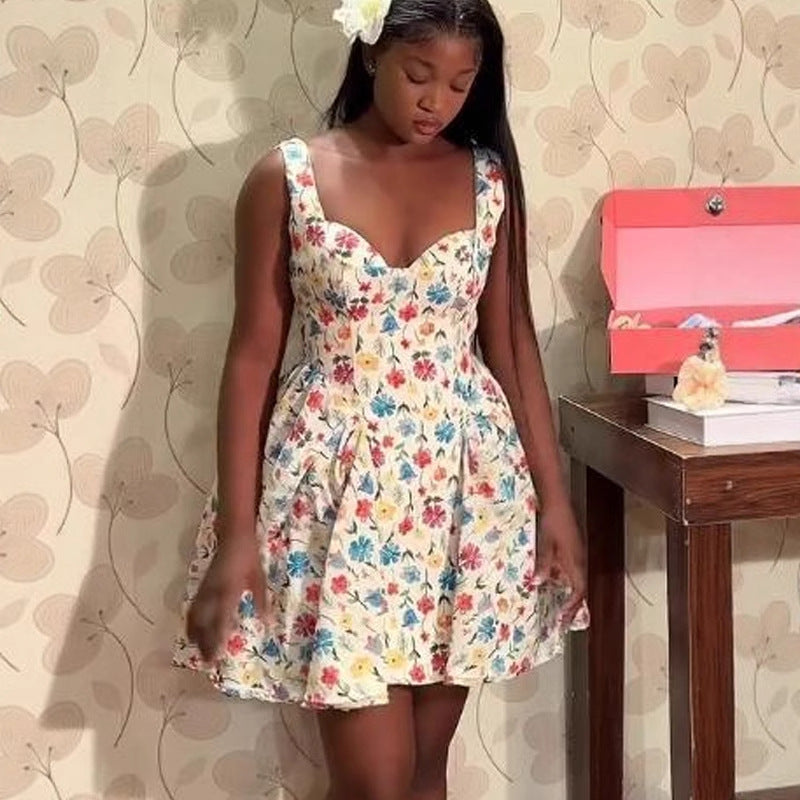 Printed Mini Women's Low-cut Sexy Slip Dress