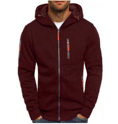 Men's Casual Zipper Hooded Sweater Solid Color Sports Fitness Jackets Cardigan