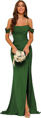Off-the-shoulder Satin Bridesmaid Corset Ball Gown