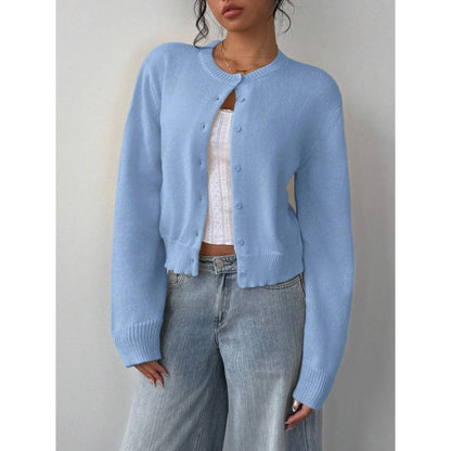 Chic Long Sleeved Knitted Cardigan Fashion Slim Solid Color Short Sweater For Women Clothing