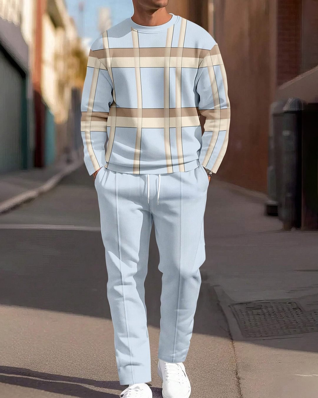 Fashion Line Printing Men's Round Neck Suit