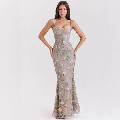 Women's Style Elegant And Chic Low Neck Sleeveless Sexy Backless Lace Up Dress