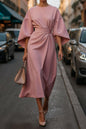 Loose Batwing Sleeve Dress Fashion Waist-tighted Solid Color Elegant Dresses For Women Clothing
