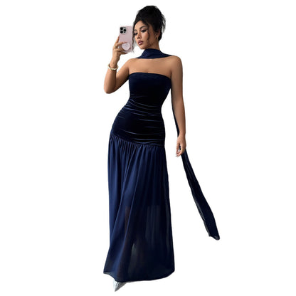 Elegant Strapless Patchwork Dress For Women