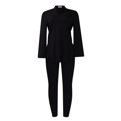 Solid Color Plus Size V-neck Long Sleeve Top Pants Suit