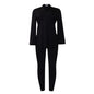 Solid Color Plus Size V-neck Long Sleeve Top Pants Suit