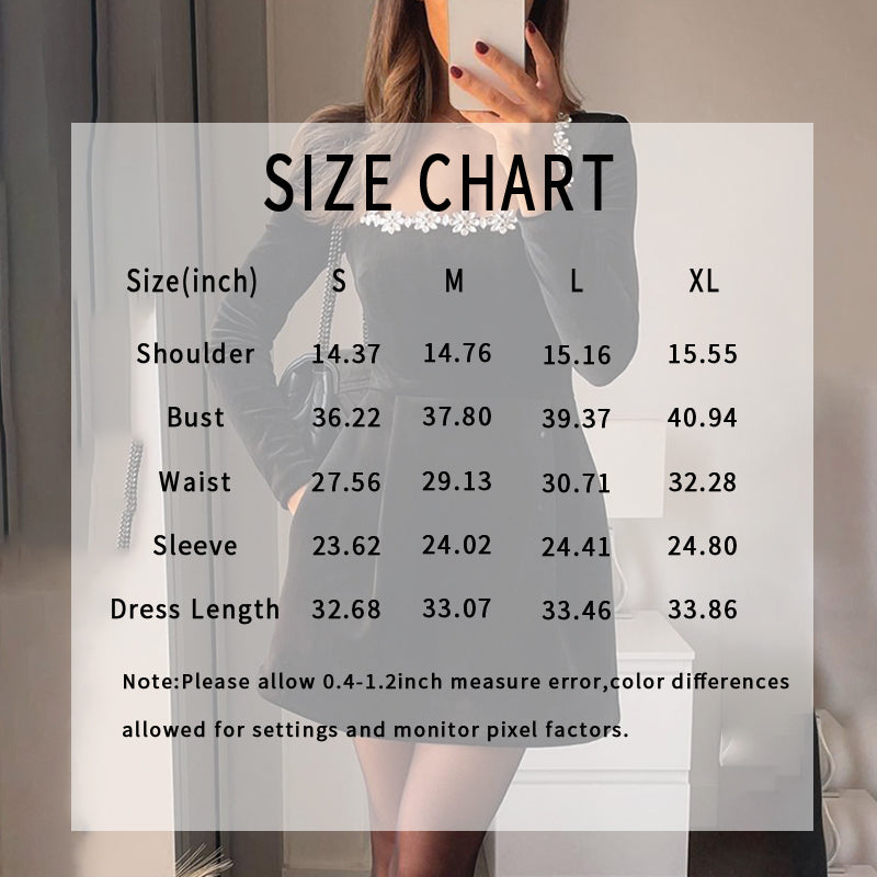 Women's Rhinestone Square Neck Velvet Dress, Long Sleeve Bodycon A-Line Mini Dress