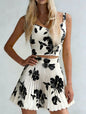 French Retro Style Floral Print Suspender Pleated Skirt Suit For Women