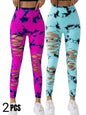 2 Pack New Style Hollow-Out Tie-Dye High-Waisted Tummy-Control Yoga Pants