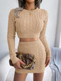 Casual Cable Knit Cropped Sweater Bodycon Dress Set