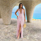 Womens Solid-Color Deep V-Neck Halter Off-Shoulder Dress