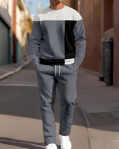 Fashion Men's Casual Sporty Round Neck Sweatshirt And Pants Two-piece Set