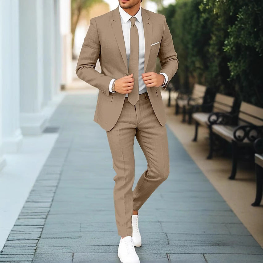 Men's New Linen Single Row One Button Suit