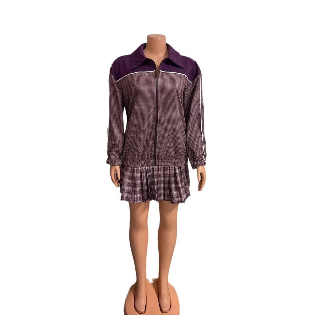 Lapel Zipper Cardigan Long-sleeved Top Sexy Skirt Two-piece Set