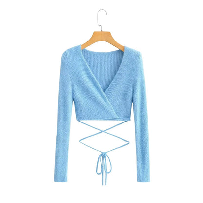 Women's Fashion Long Sleeve Knit Top With Thin Straps