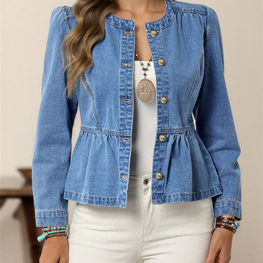 European And American Leisure All-matching Pullover Round Neck Puff Sleeve Top