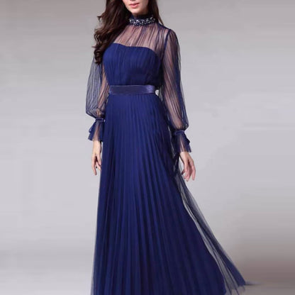 Dignified Generous Style Pleated See-through Dress