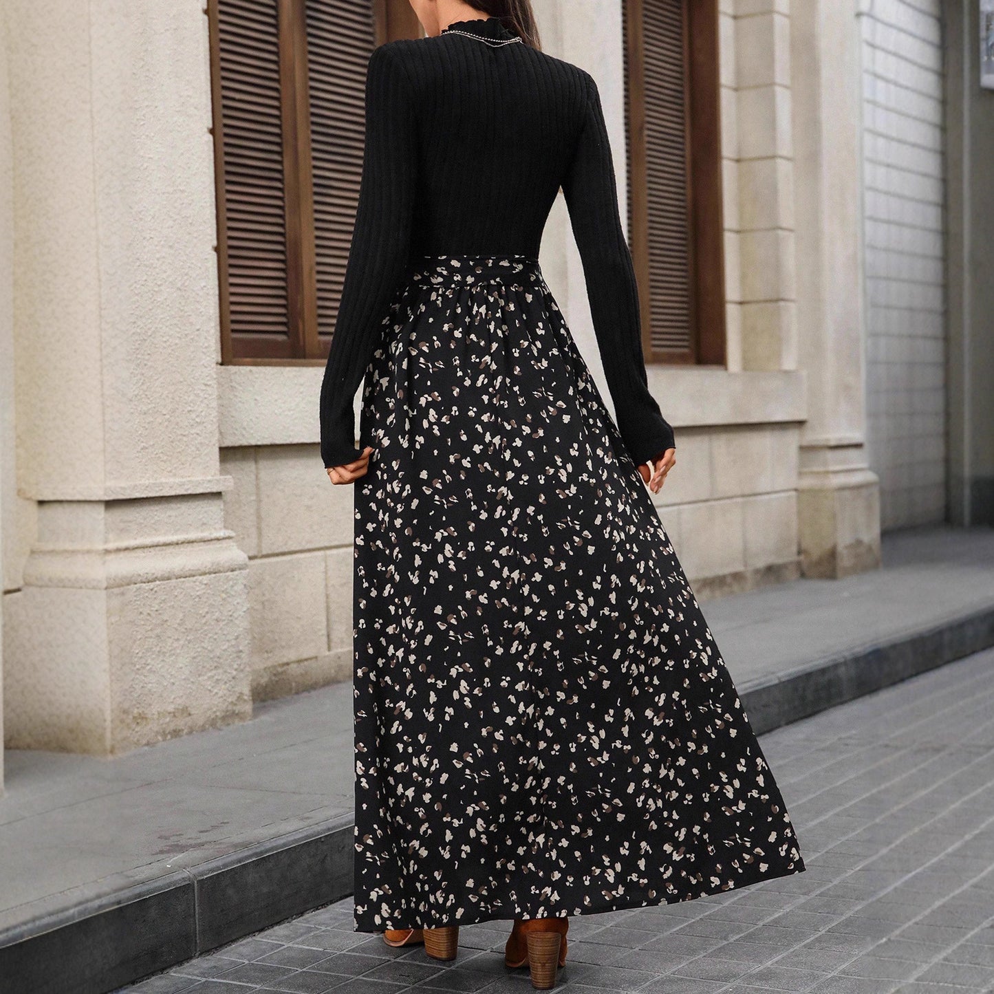 Women's Vintage Round-neck Long-sleeve Printed Dress
