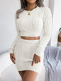 Casual Cable Knit Cropped Sweater Bodycon Dress Set
