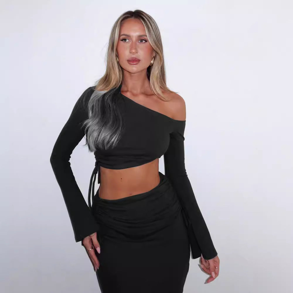 Women's Fashionable Off-shoulder Top And Skirt Two-piece Set