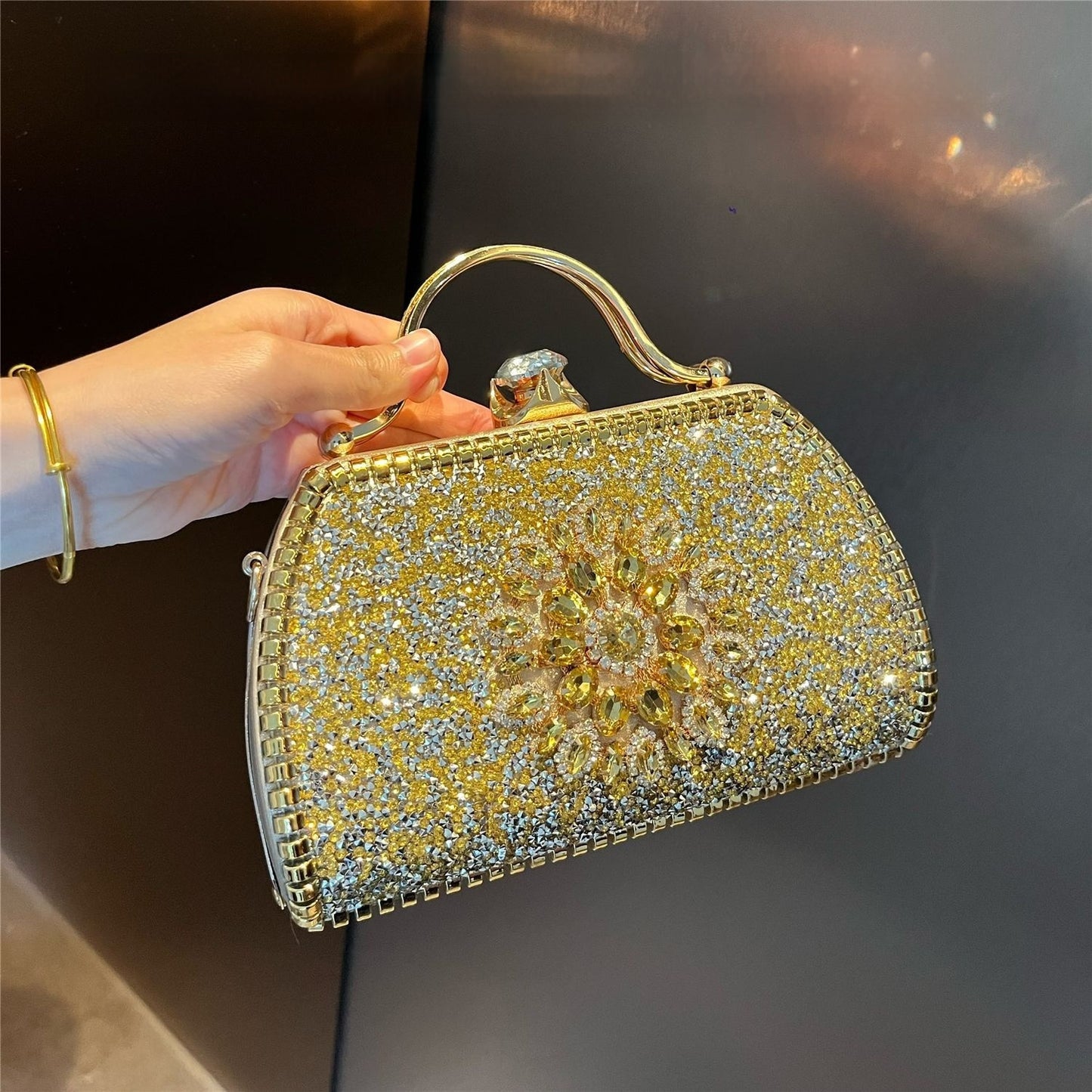 Alloy Rhinestone Carved Banquet Bag Women