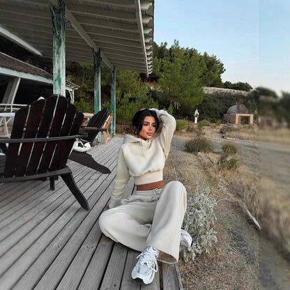 Round Neck Long-sleeve Suit Women's Pocket Pants