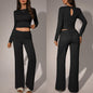 Womens Solid-Color Casual Fashion Top And Pants Set