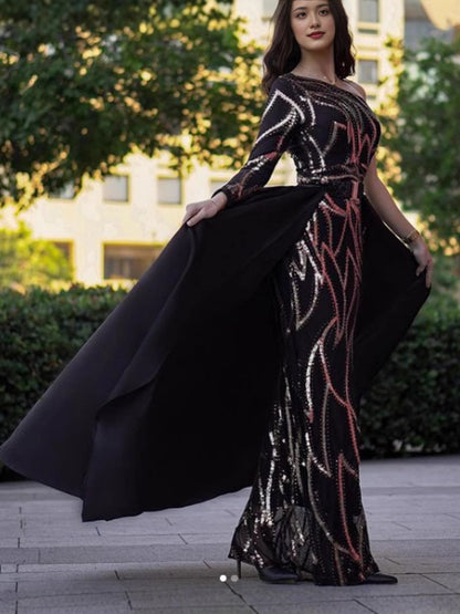 Mid-waist Off-the-shoulder Hostess Evening Gown Maxi Dress For Banquets