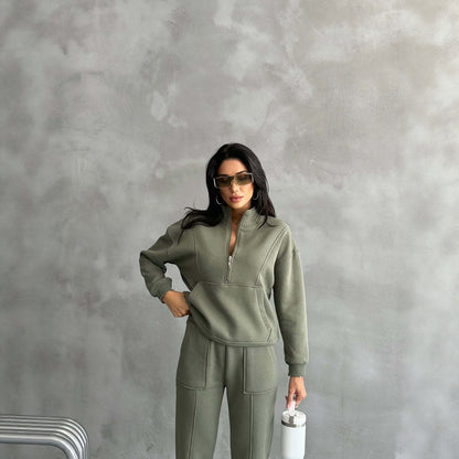 European And American Women's Clothing Two-piece Sweater Fleece Sports