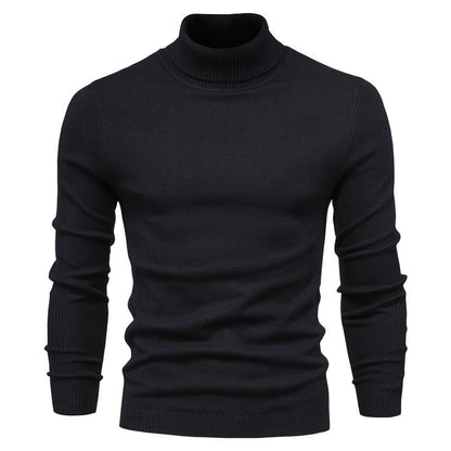 Winter Turtleneck Sweater Fashion Slim Fit Solid Color Pullover Knitted Top Men's Clothing