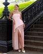 Womens Solid-Color Strapless Dress With Fluttering Ties And A Slit