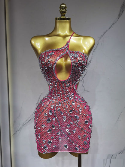 Party Bar One-shoulder Luxury Light Diamond Backless Hip Skirt