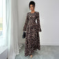 French Leopard Print Long Sleeve Dress Women