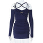 Temperament Design Slim-fit Innerwear Cross-knot Long-sleeve Dress