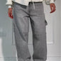 Ins Shiny Straight Jeans With Pockets Fashion Loose Wide-leg Pants For Women Street-style Trousers