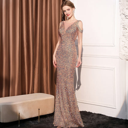 Sequin Long Slim Slimming Fishtail Dress