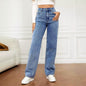 Washed Fashion Straight Jeans Women's Mid Waist