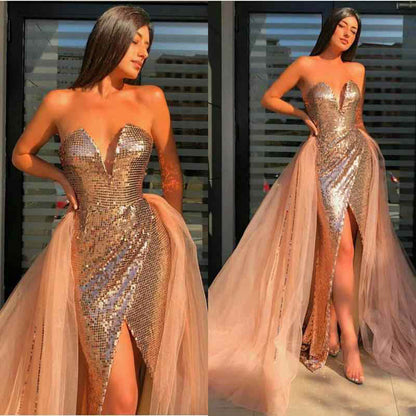 Women's Sexy Bronzing Chest-wrapped Split Dress