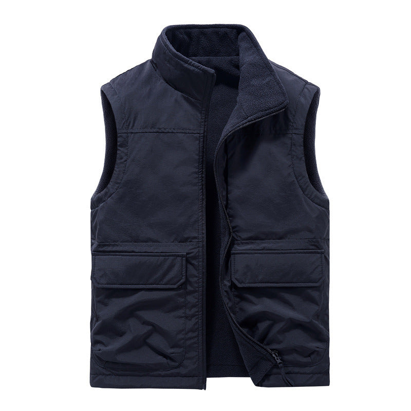 Men's Outdoor Double-sided Wear Velvet Vest Multi-pocket Leisure Cargo
