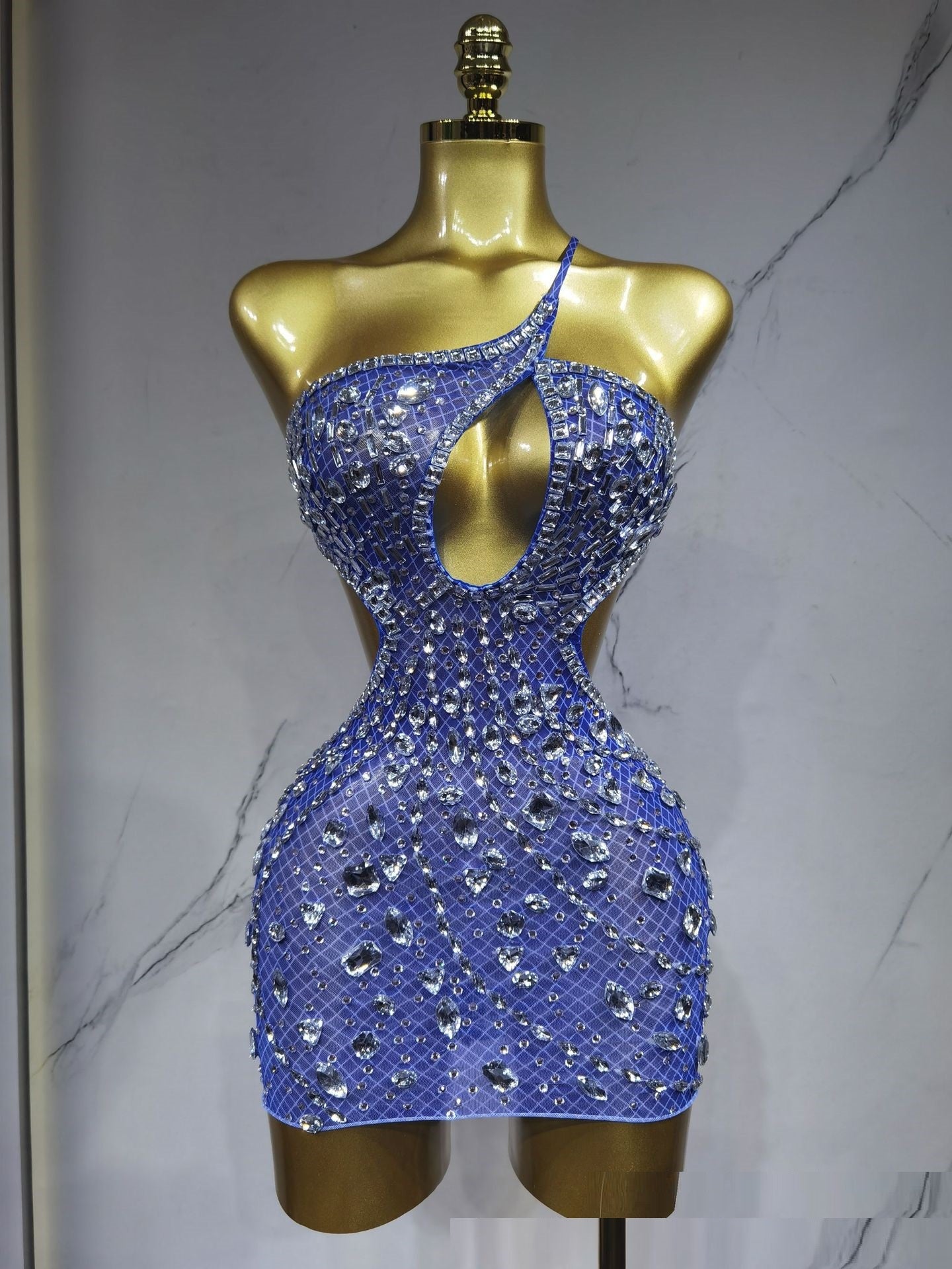 Party Bar One-shoulder Luxury Light Diamond Backless Hip Skirt