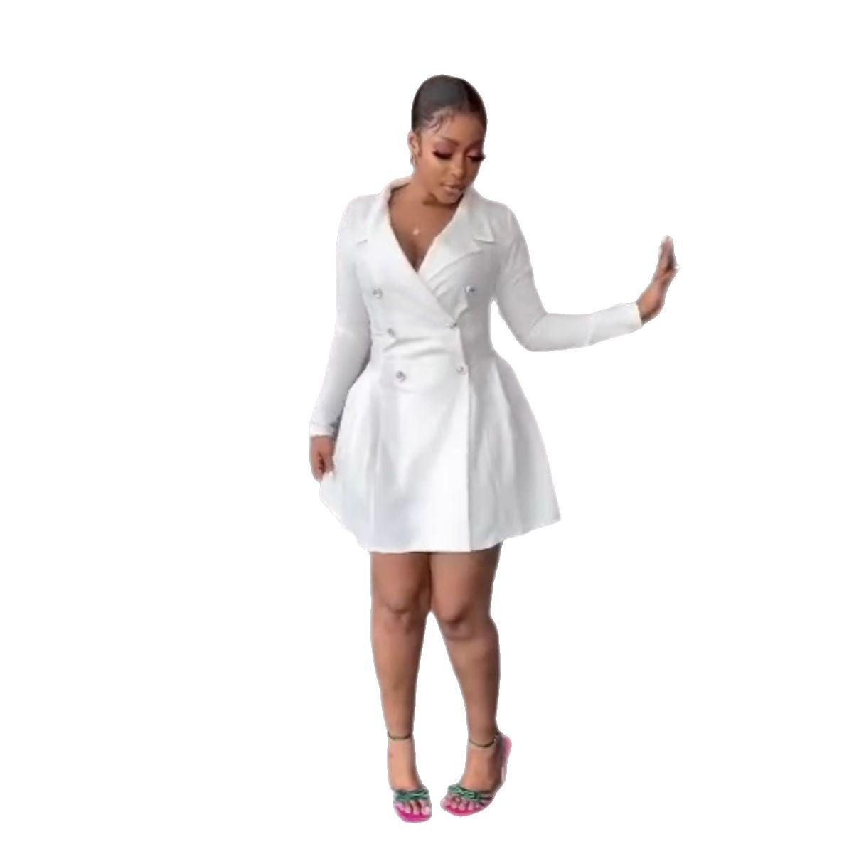 New Temperament Design Lapel Long Sleeve Suit Dress