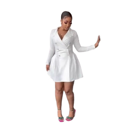 New Temperament Design Lapel Long Sleeve Suit Dress