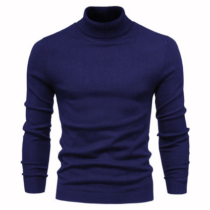 Winter Turtleneck Sweater Fashion Slim Fit Solid Color Pullover Knitted Top Men's Clothing